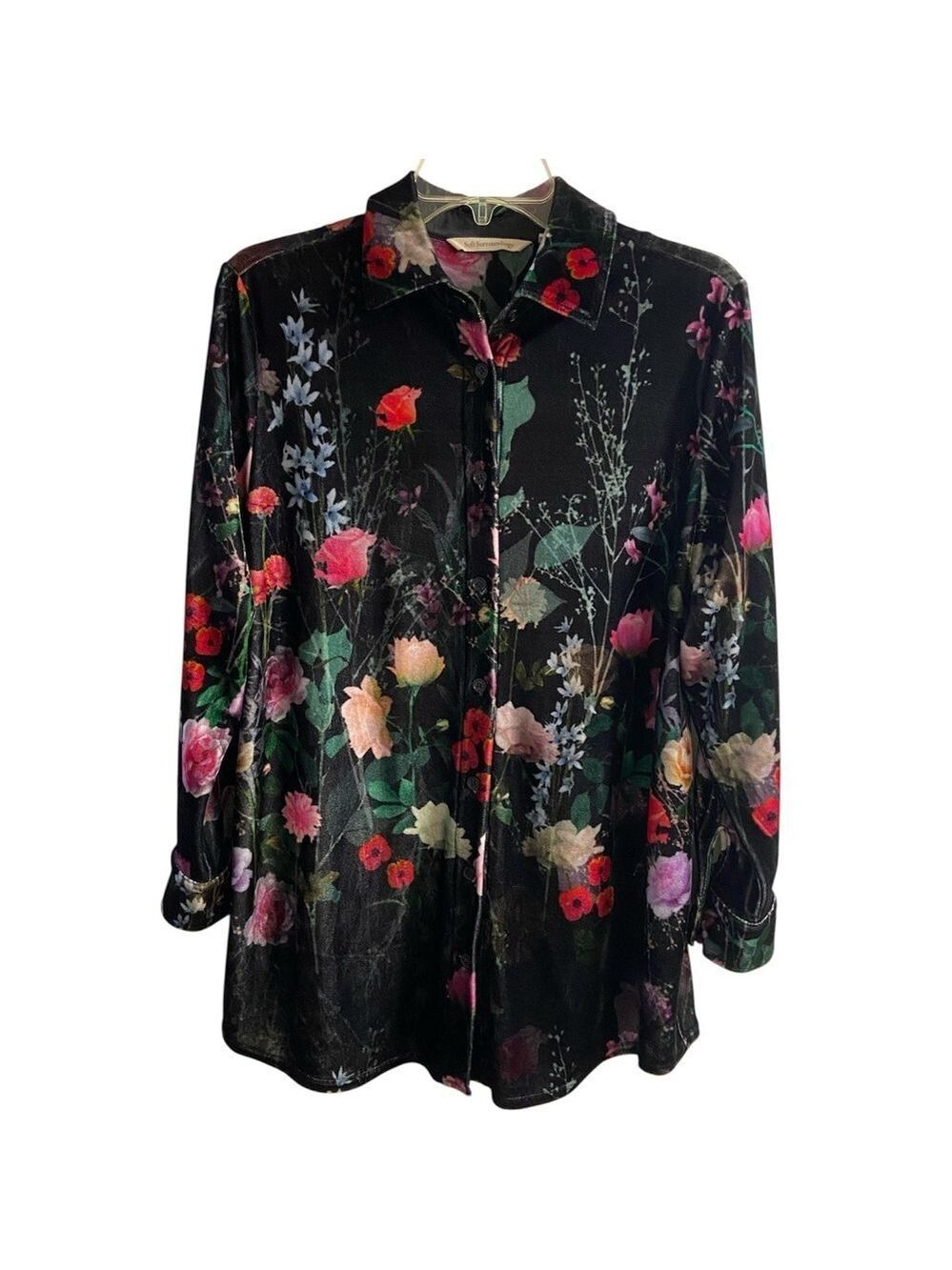Soft Surroundings Velvet Floral Shirt button up tunic Medium petite